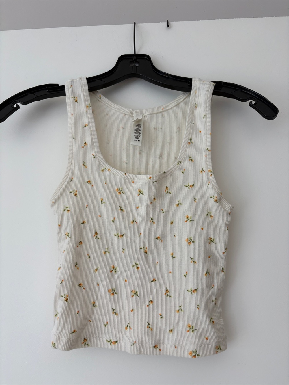 SKIMS Cream Ribbed Tank Top with Yellow Floral Print